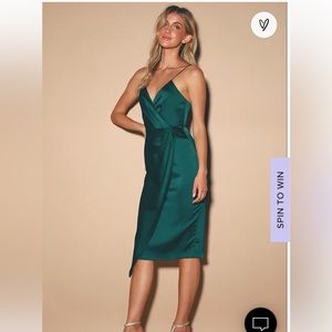Lulus Green Satin Slip Dress, XS, NWT